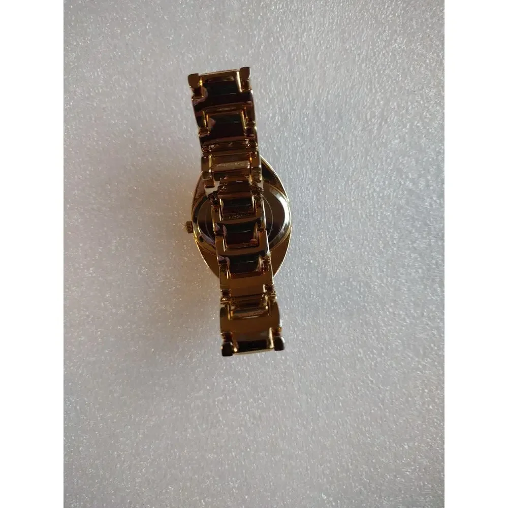 Women Watch Gold Tone Oval Crystal Bracelet Rhinestone Bangle Needs Battery Vtg